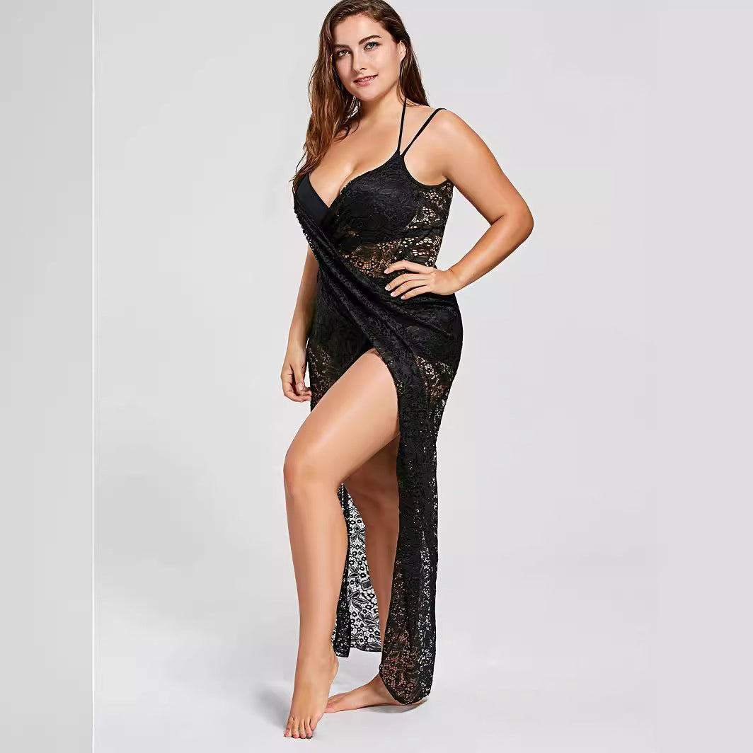 Damen eleganter durchsichtiger Spitzen-Strandüberwurf R&B