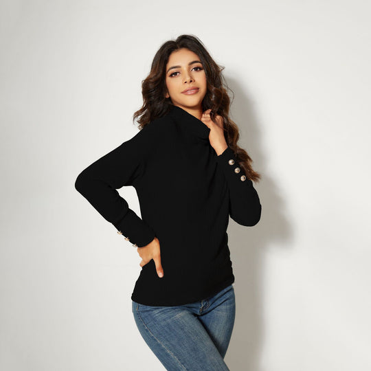 Damen Moderner Rollkragenpullover mit Knopfdetails R&B
