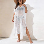 Damen Häkelstrandkleid mit V-Ausschnitt und seitlichem Schlitz R&B