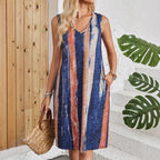 Damen Ärmeloses Strandkleid mit modischem V-Ausschnitt und praktischen Taschen R&B