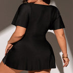 Damen luftiger Wickelkleid mit Raffung und kurzen Ärmeln R&B