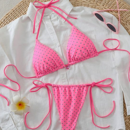 Damen Triangel-Bikini mit verspielten Punkten und verstellbaren Trägern R&B