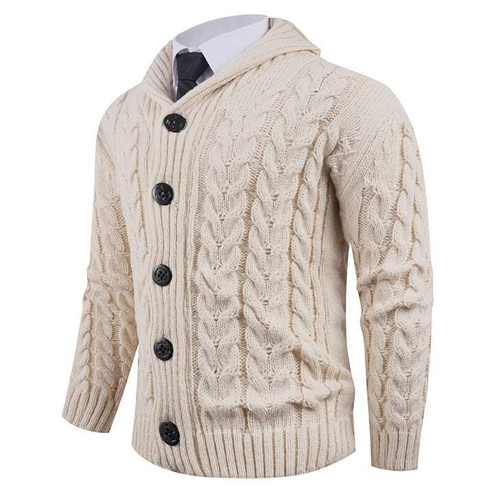 Herren Strickjacke mit Zopfmuster und schickem Schalkragen R&B