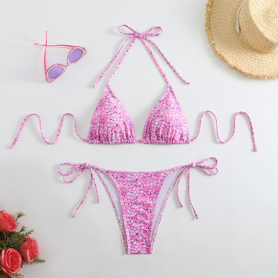 Damen Triangel-Bikini mit liebevollem Blumenmuster und verstellbaren Trägern R&B