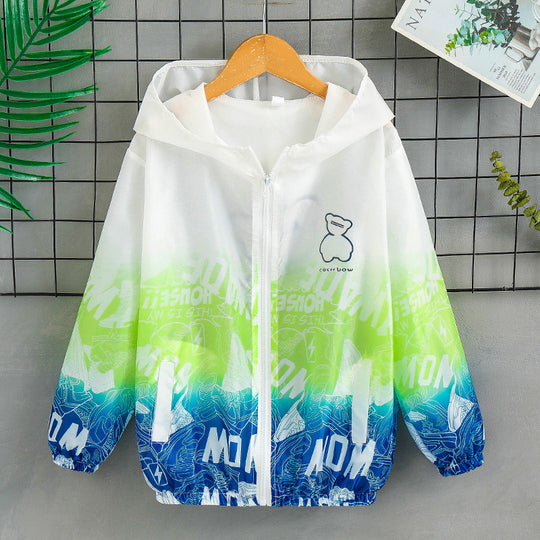 Unisex nan leichte Kapuzenjacke mit Comic-Bären-Print, Windbreaker-Stoff und elastischem Saum  R&B