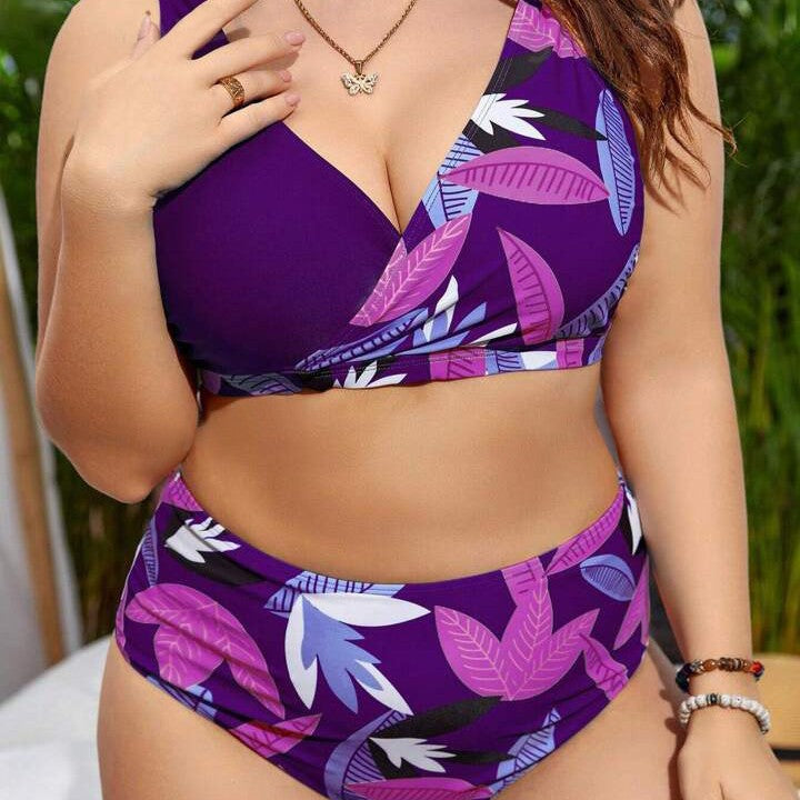 Damen Hochgeschnittener Bikini mit Wickeldesign und floralem Muster R&B