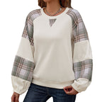 Damen Modischer Sweatpullover mit Karomuster und Rippstruktur R&B