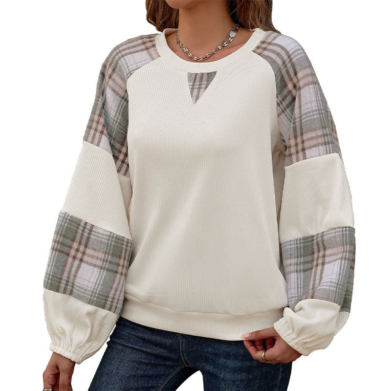 Damen Modischer Sweatpullover mit Karomuster und Rippstruktur R&B