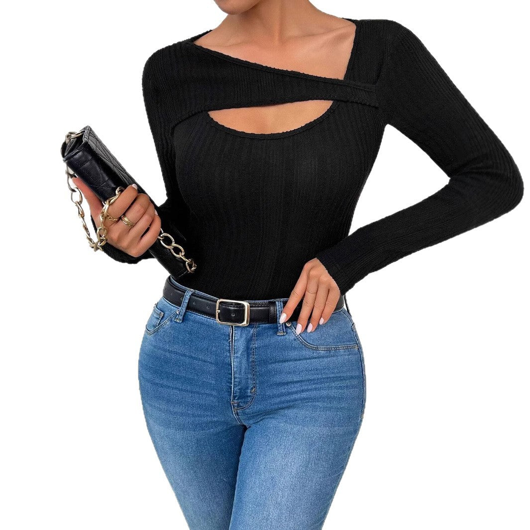 Damen Langärmliges Cut-Out Oberteil mit strukturiertem Rippdesign R&B