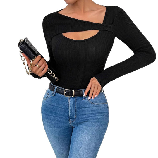 Damen Langärmliges Cut-Out Oberteil mit strukturiertem Rippdesign R&B