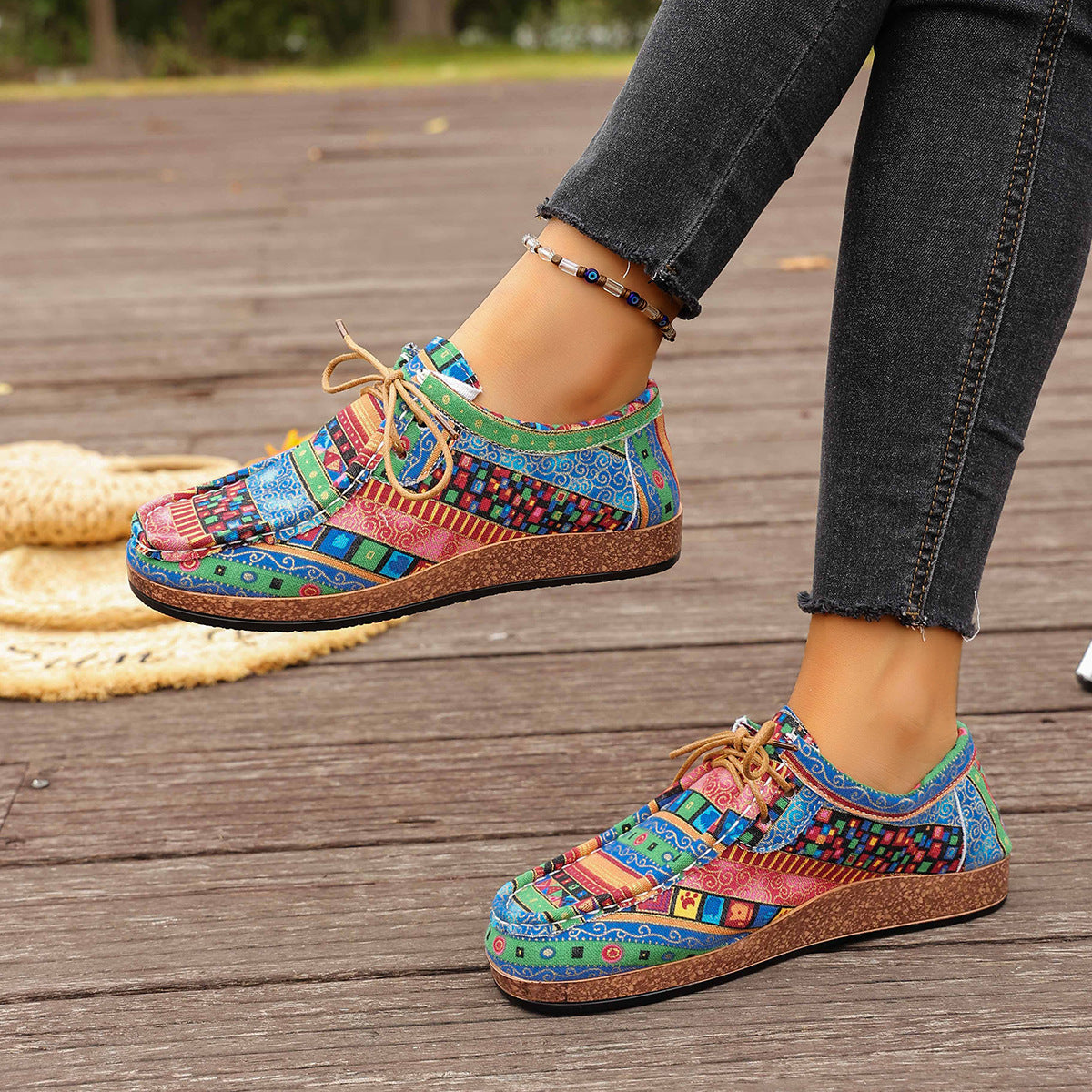 Damen modische Schnürschuhe mit floralem Muster und komfortabler Sohle R&B