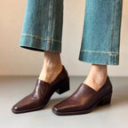 Damen elegante Loafer mit feinem Leder und komfortablem Blockabsatz R&B
