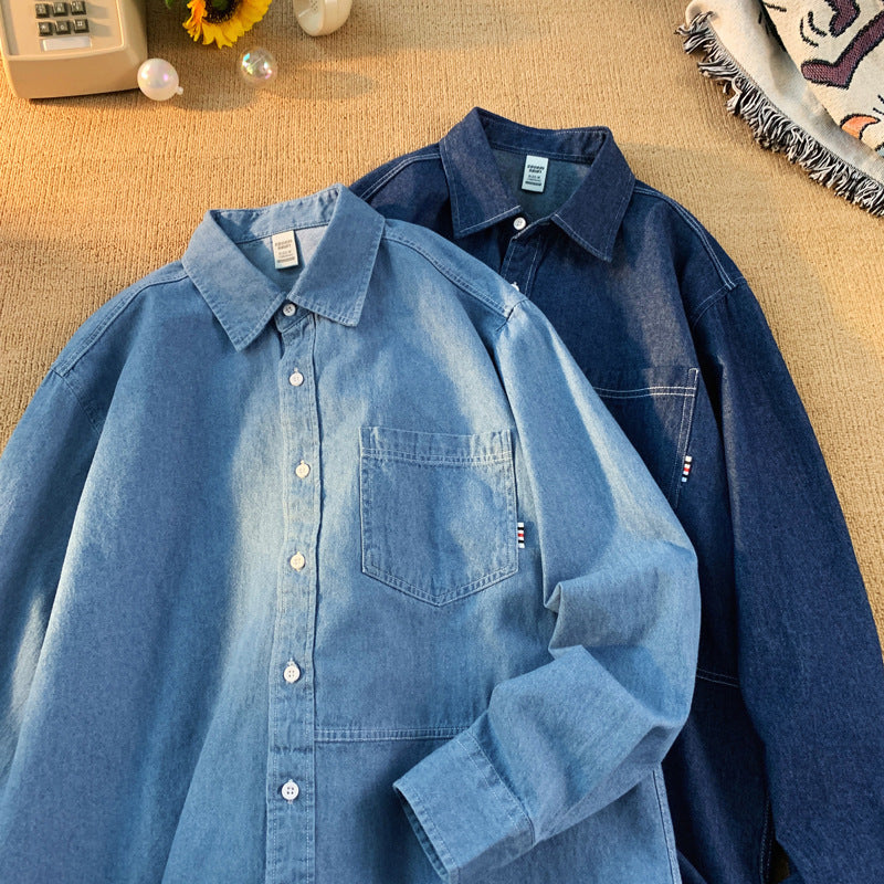 Herren Denim Longsleeve Hemd mit klassischem Button-Down-Kragen R&B
