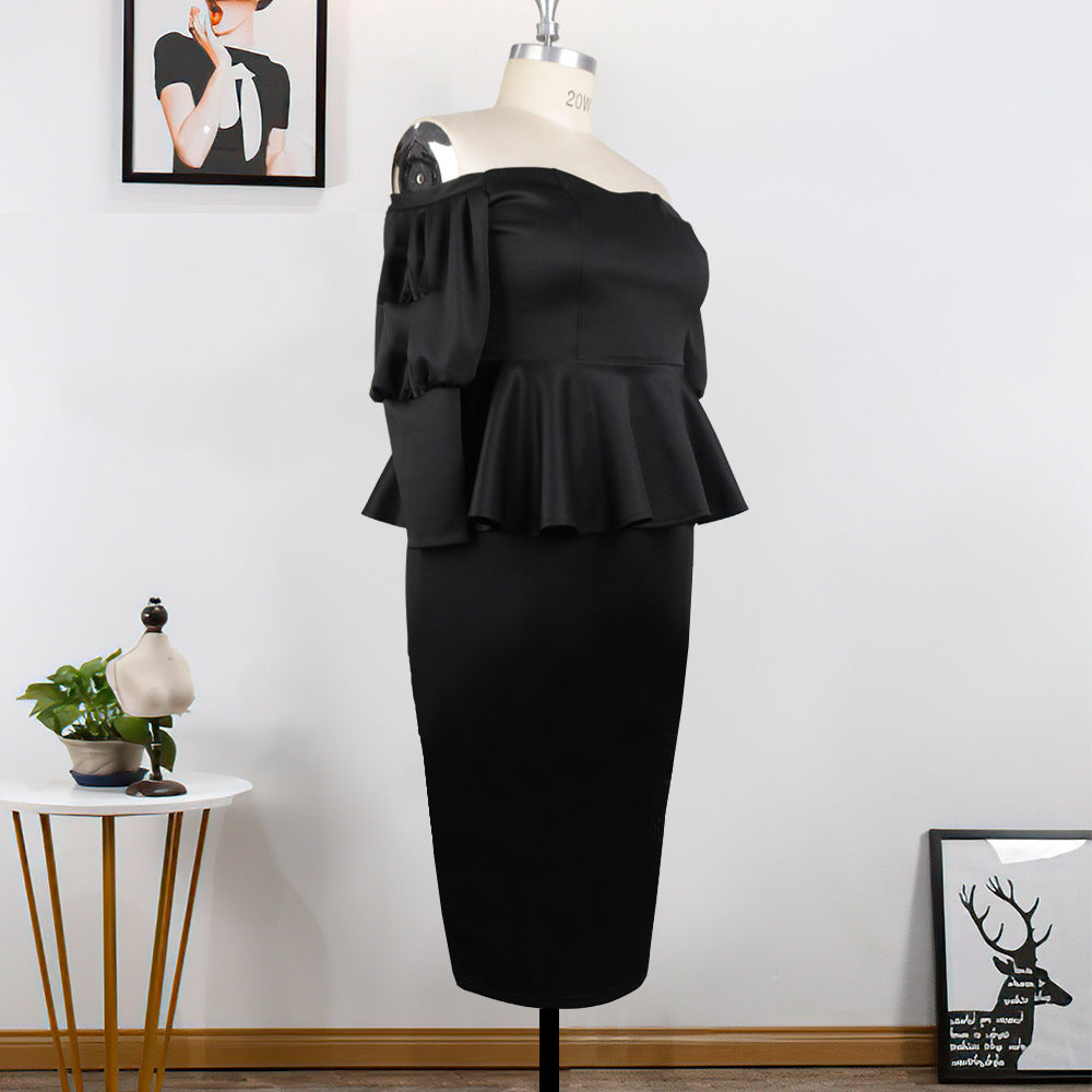 Damen Figurbetontes Peplum Kleid mit Off-Shoulder Ausschnitt R&B