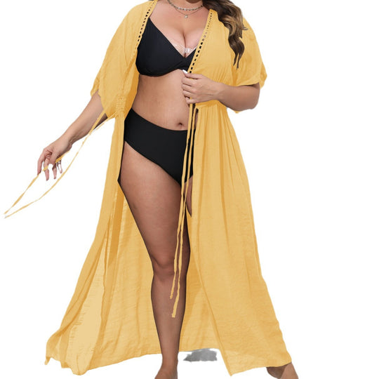 Damen luftiger Strandkimono mit Häkelverzierungen R&B