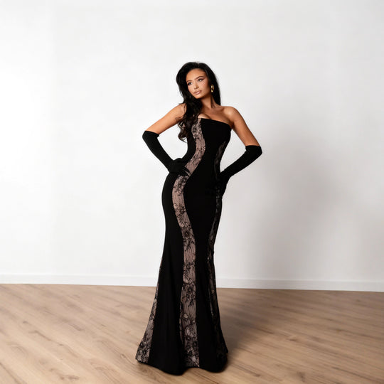 Damen Abendkleid mit luxuriösem Schnitt und edlen Spitzen-Elementen R&B
