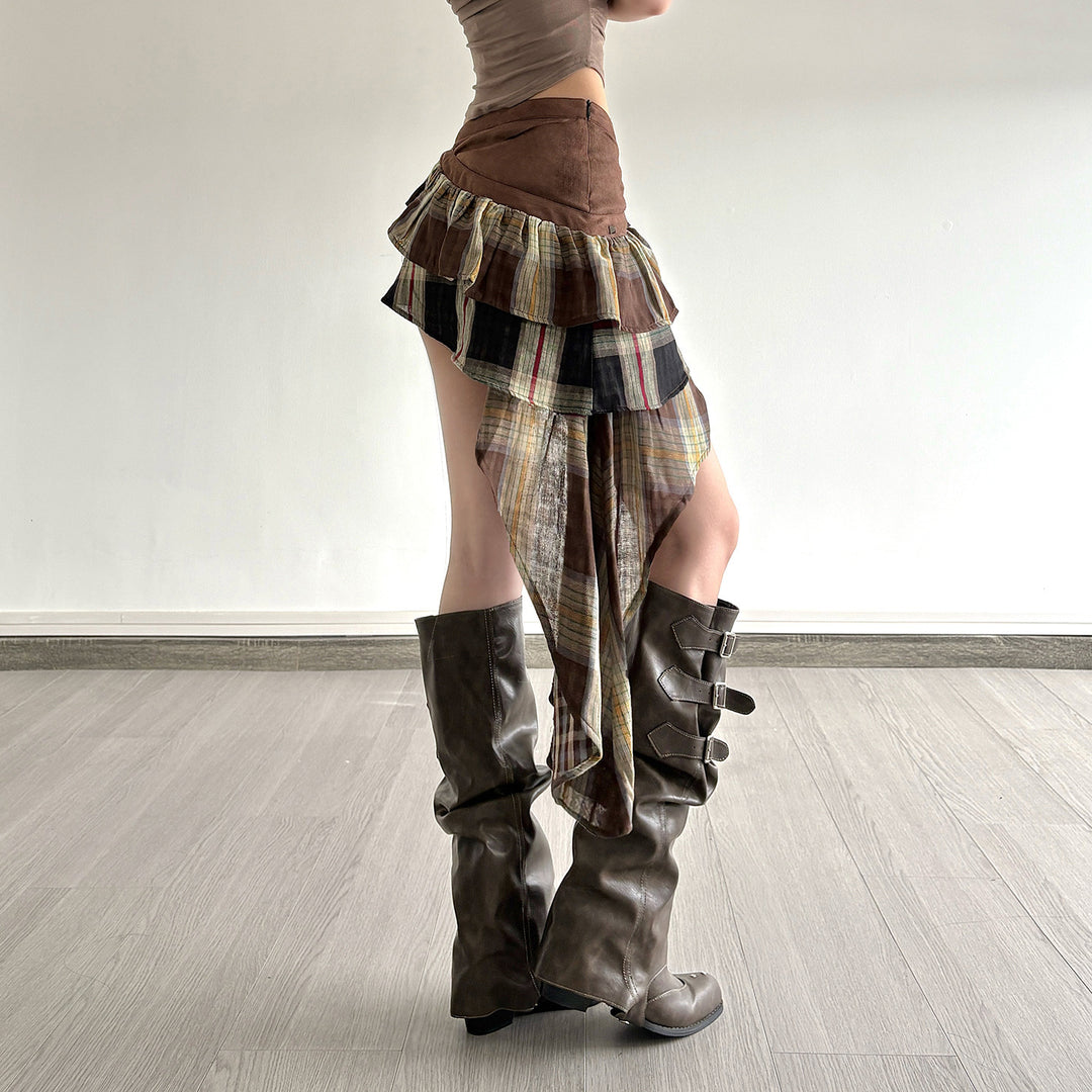 Damen Verspielter Karorock mit asymmetrischem Schnitt und verstellbarem Bund R&B