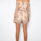 Damen Elegantes Playsuit mit floralen Paillettenverzierungen und off-shoulder Design R&B
