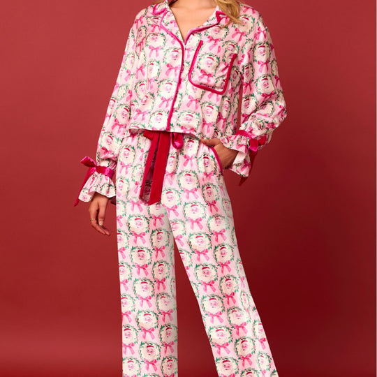 Damen luxuriöses Satin-Pyjama-Set mit niedlichem Nutcracker-Motiv R&B