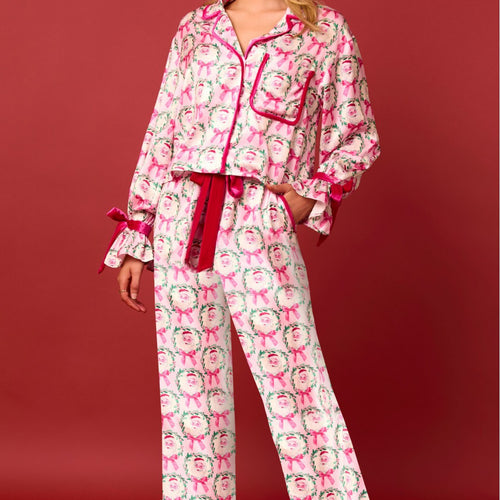 Damen luxuriöses Satin-Pyjama-Set mit niedlichem Nutcracker-Motiv R&B