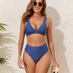 Damen Bikini-Set mit modischem V-Ausschnitt und hochgeschnittenem Höschen R&B