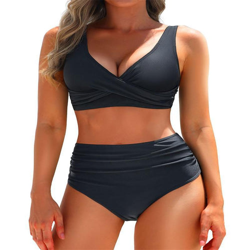 Damen Hochgeschnittener Bikini mit eleganter Wickeloptik und figurformendem Design R&B