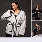 Damen Komfortabler Strickmantel mit Gürtel und praktischen Taschen R&B