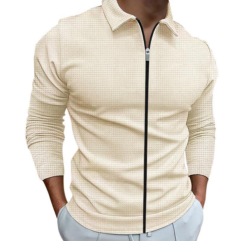 Herren nan taillierte Struktur-Hemdjacke mit Umlegekragen und kontrastierendem Mittelreißverschluss R&B