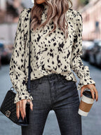 Damen Modische Bluse mit Rüschensaum und Animal-Print R&B