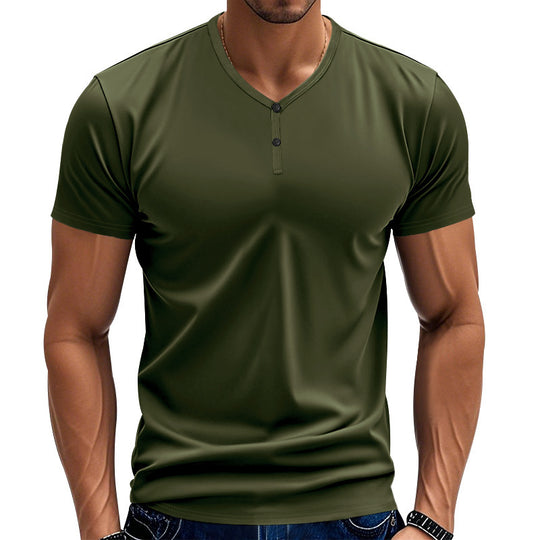 Herren Kurzarm Henley-T-Shirt mit strukturiertem V-Ausschnitt R&B