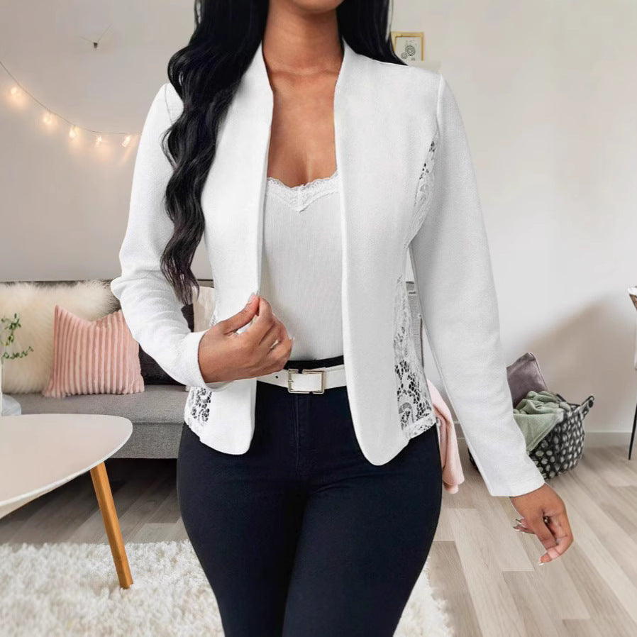 Damen elegante Blazerjacke mit Spitzenakzenten R&B