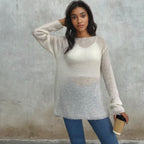 Damen luftiger Pullover aus transparenter Strickware