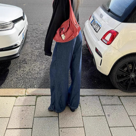 Damen Weite Jeans mit elastischem Taillenbund und verstellbarem Saum R&B