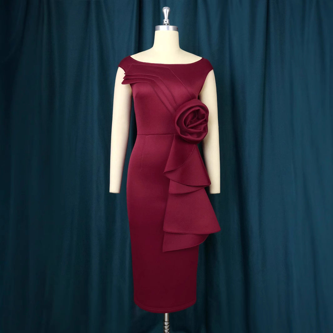 Damen figurbetontes Kleid mit schicker Rüschenapplikation R&B