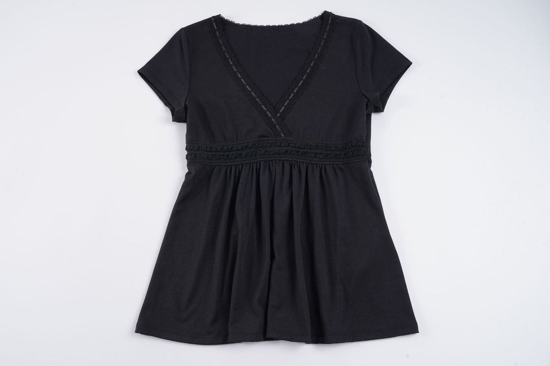 Damen Lockeres Sommerkleid mit V-Ausschnitt und Spitzenverzierungen R&B