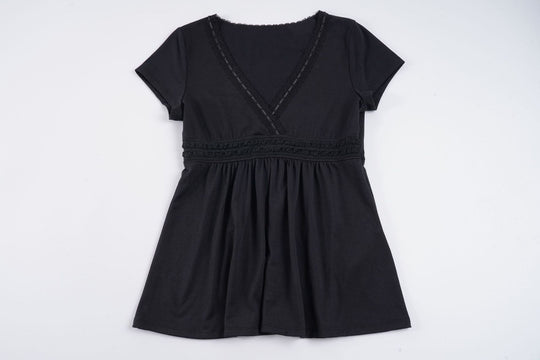 Damen Lockeres Sommerkleid mit V-Ausschnitt und Spitzenverzierungen R&B