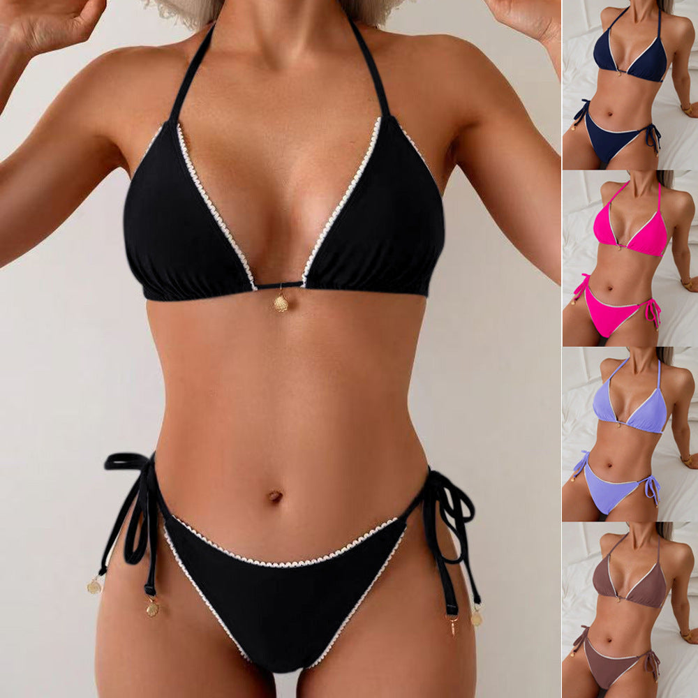 Damen Triangel-Bikini-Set mit eleganter Kontrastbordüre R&B