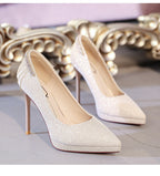 Damen nan elegante Abend-Pumps mit feinem Glitzermesh, spitzer Zehenpartie, filigranem Stilettoabsatz und dekorativer Fersenapplikation R&B