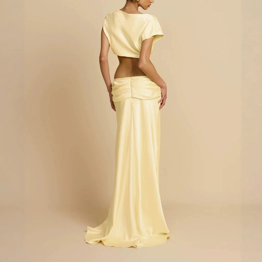Damen Elegantes bodenlanges Kleid mit drapierten Details R&B