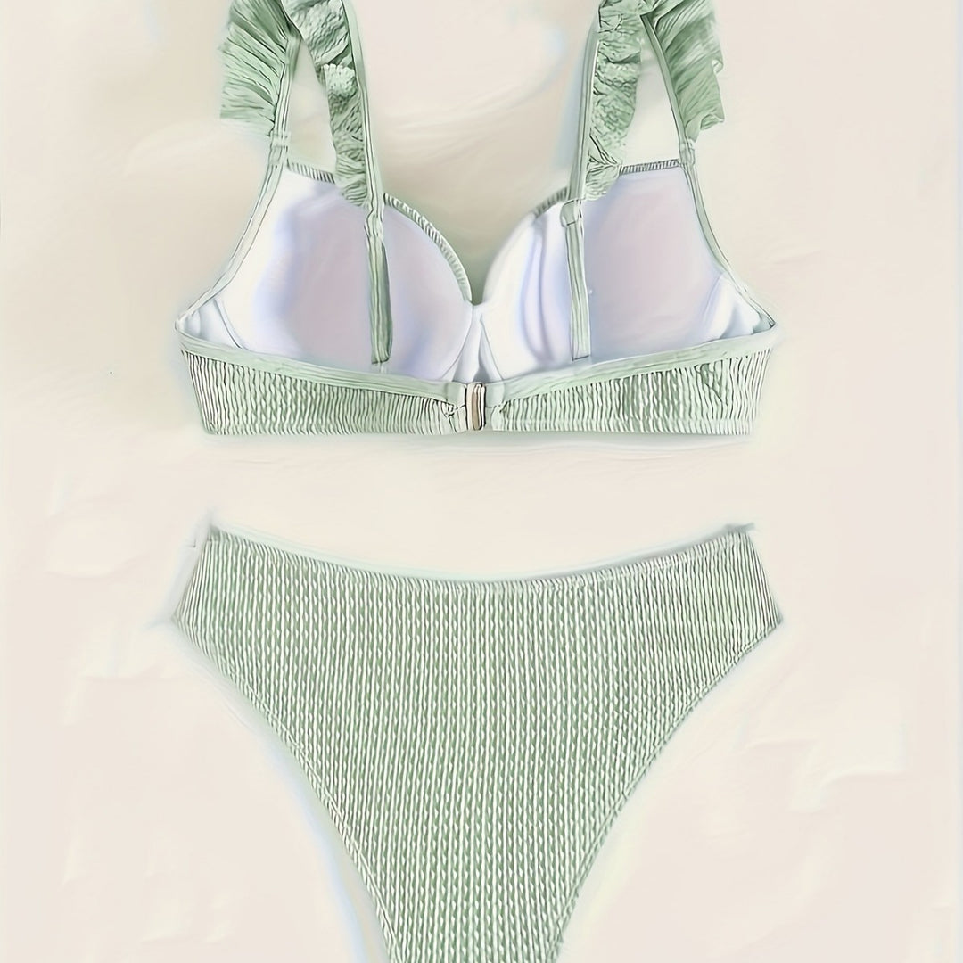 Damen Bikini-Set mit gerafftem Oberteil und hoch geschnittenem Höschen R&B
