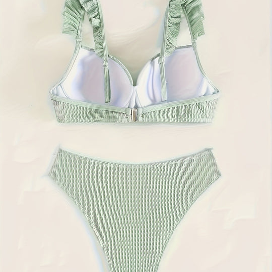 Damen Bikini-Set mit gerafftem Oberteil und hoch geschnittenem Höschen R&B
