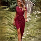Damen Wickelkleid mit seitlichem Knotendesign und asymmetrischem Saum R&B