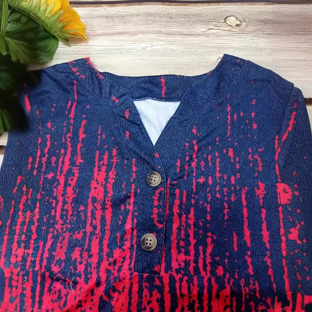 Damen Kurzarm Bluse mit Knopfleiste und grafischem Muster R&B