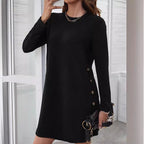 Damen Sweatkleid mit Knopfleiste und langen Ärmeln R&B