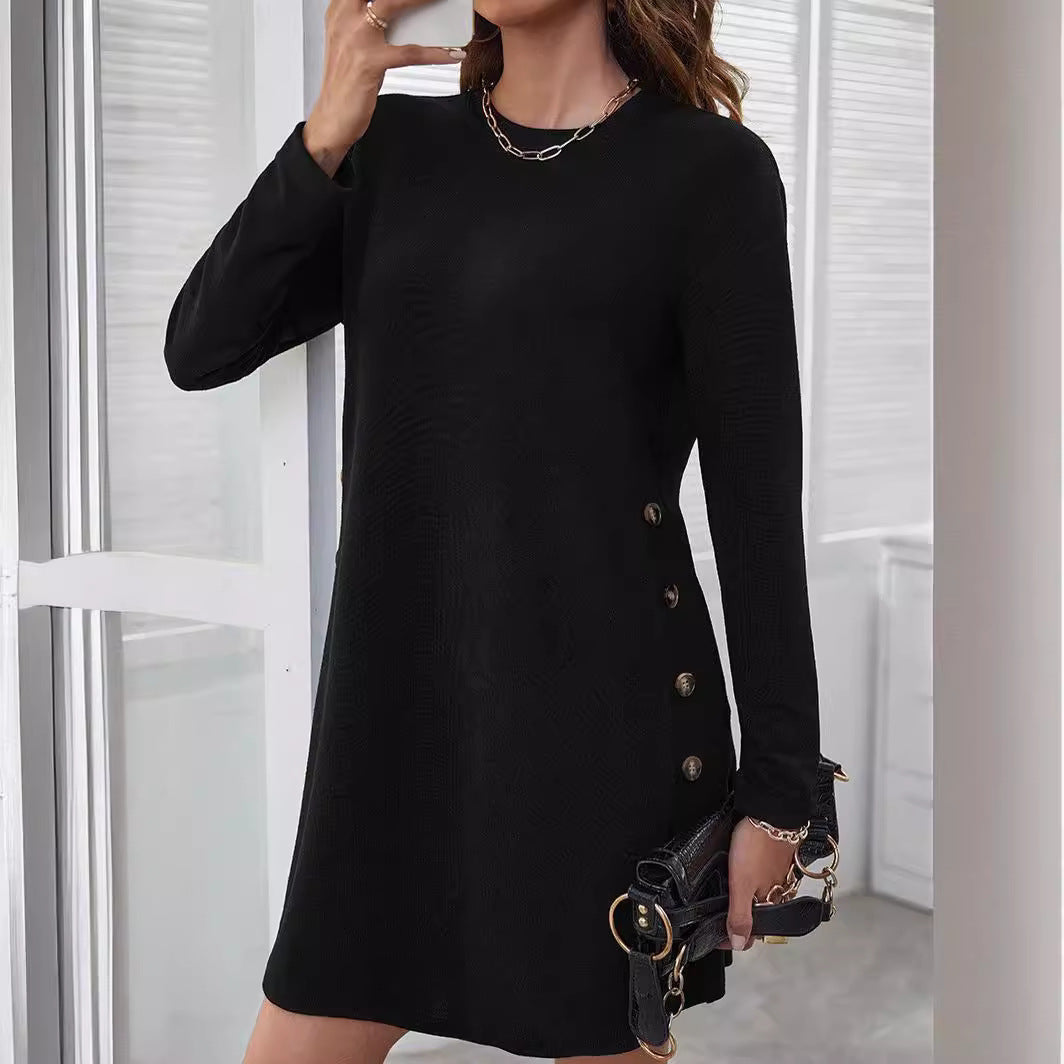 Damen Sweatkleid mit Knopfleiste und langen Ärmeln R&B