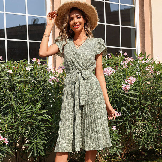 Damen Midikleid mit verspieltem Bindegürtel und elegantem Faltenwurf R&B