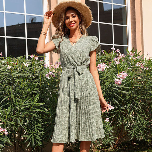 Damen Midikleid mit verspieltem Bindegürtel und elegantem Faltenwurf R&B