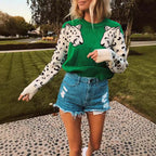 Damen modischer Strickpullover mit tierischem Motiv und farblich abgesetzten Ärmeln R&B