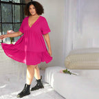 Damen lässiges Sommerkleid mit V-Ausschnitt und schwingendem Saum R&B