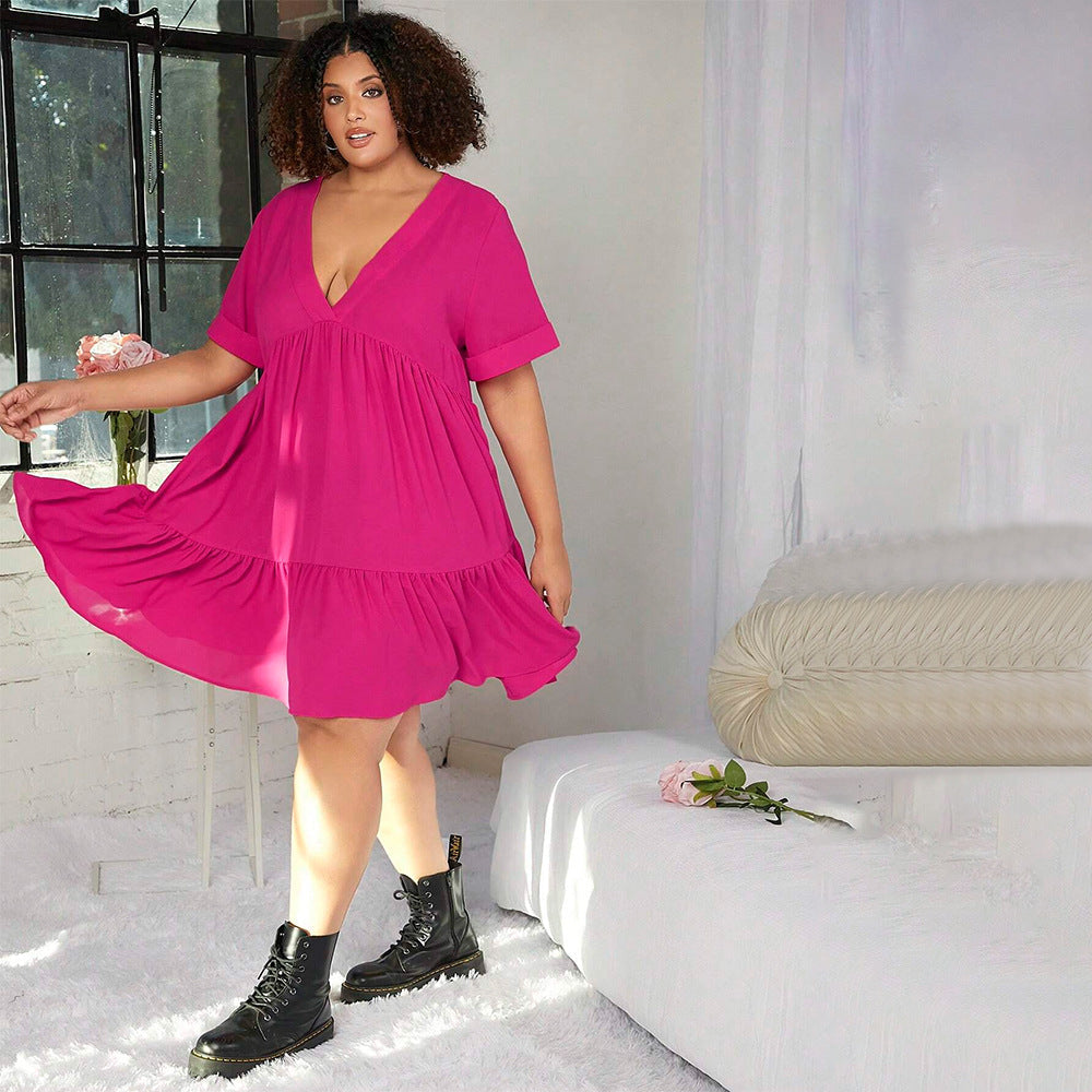 Damen lässiges Sommerkleid mit V-Ausschnitt und schwingendem Saum R&B